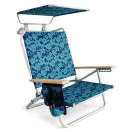Bliss Hammocks - Folding Beach Chair, Backpack Recliner with Canopy, Blue Flower - Blue Flowers