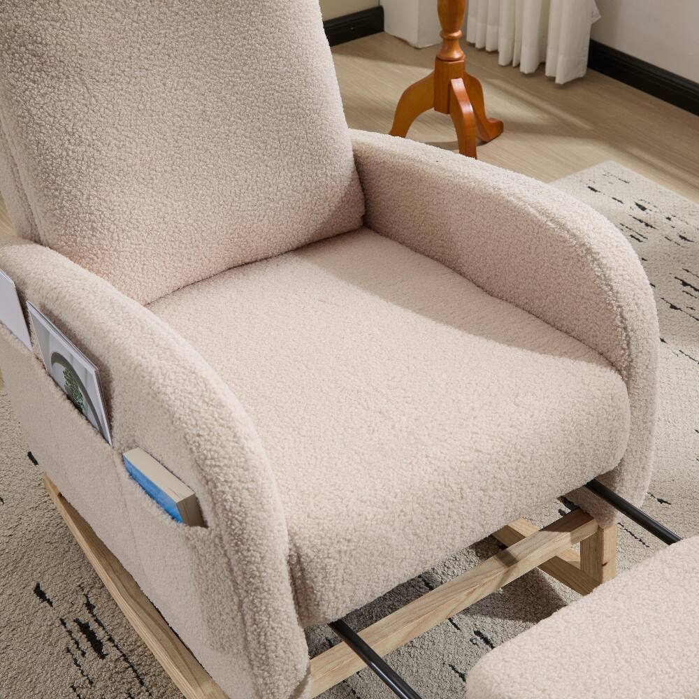 Alt View 10. Loheer - Loheer Nursery Glider Rocking Chair Breastfeeding Teddy Fleece High Back Rocker with Footrest Beige - Beige.