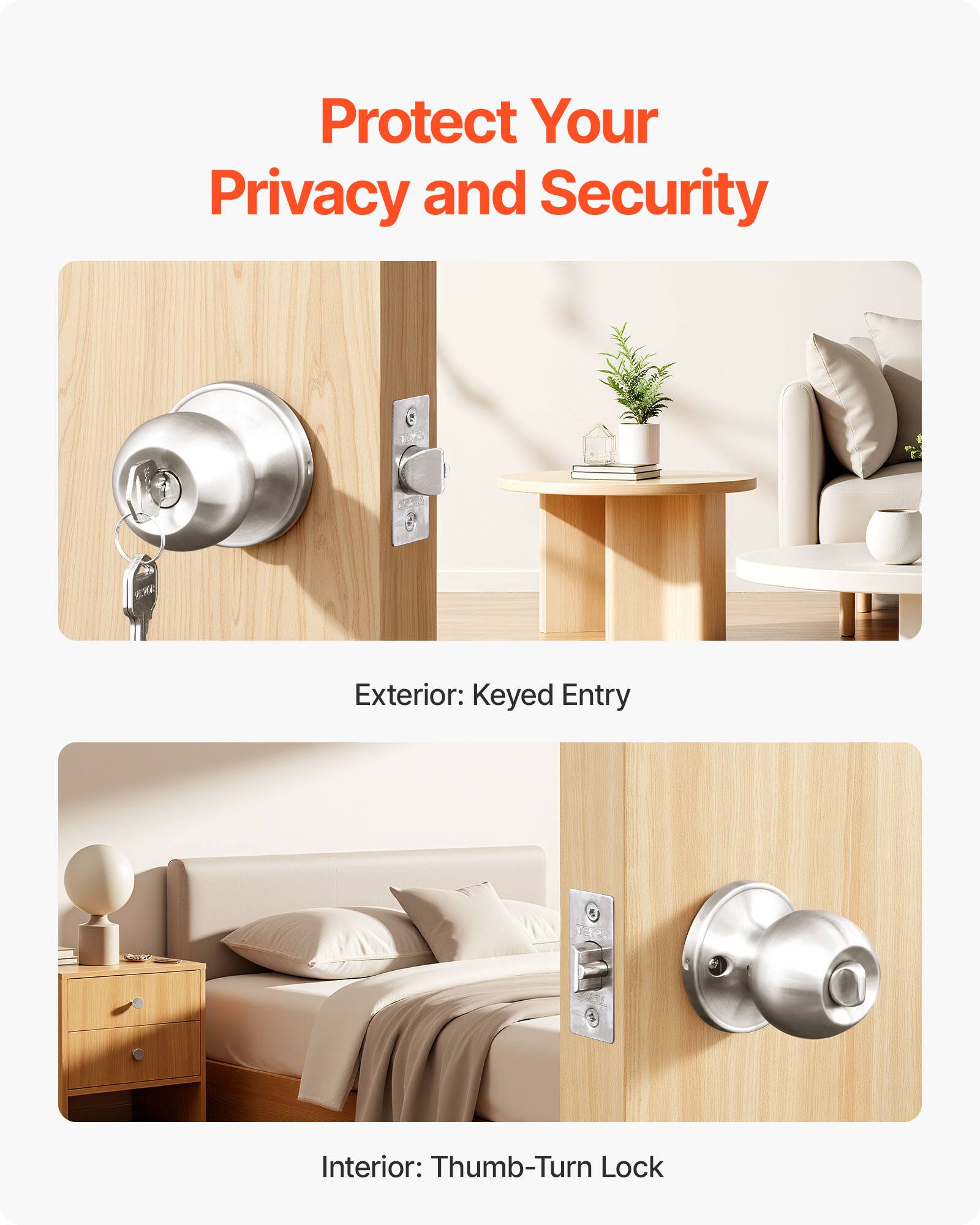 Protect Your Privacy and Security

Exterior: Keyed Entry

Interior: Thumb-Turn Lock