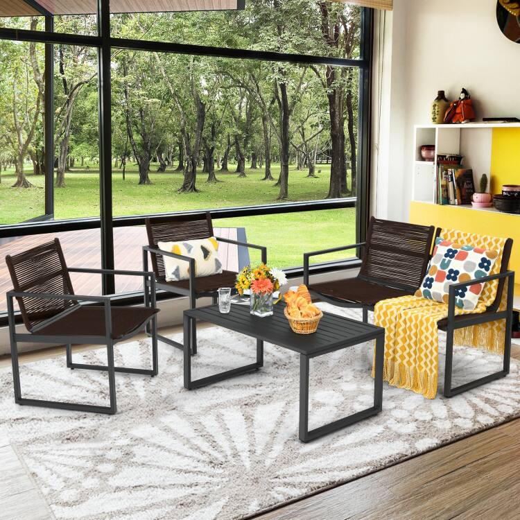 Left. SlickBlue - 4 Pieces Patio Conversation Set with Sofa and Loveseat, Outdoor Seating Furniture - Black, Brown.