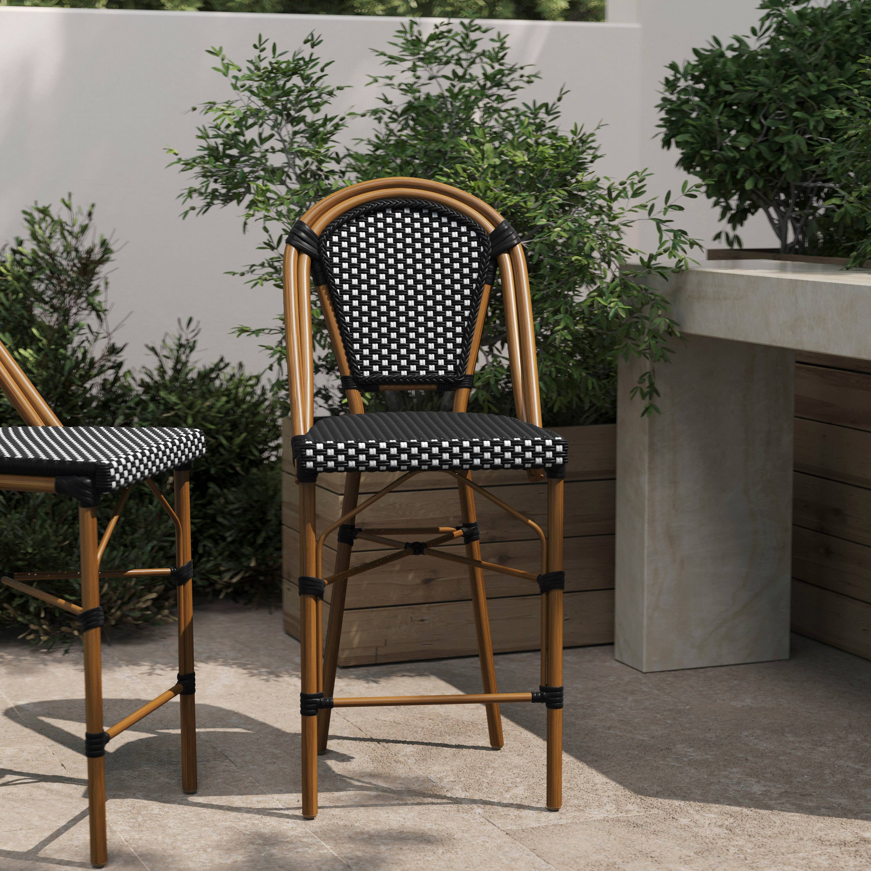 Alt View 1. Flash Furniture - Bordeaux Stackable Indoor/Outdoor Bistro 26" High Counter Height Stool, Commercial Grade, Black/White and Bamboo Finish - Black.