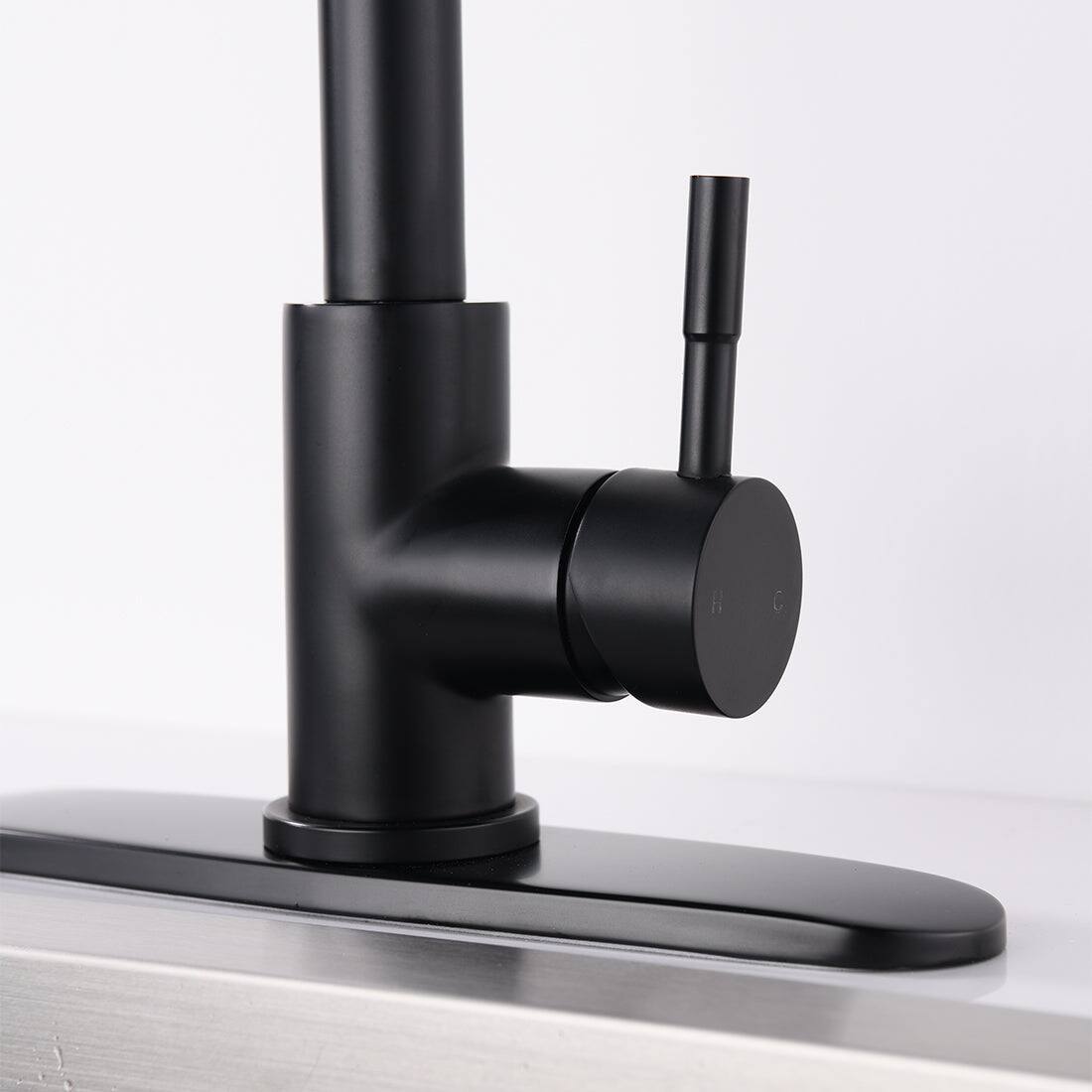 Alt View 7. Boyel Living - Black Single Handle Pull Down Sprayer Kitchen Faucet with Deck Plate - Matte Black.
