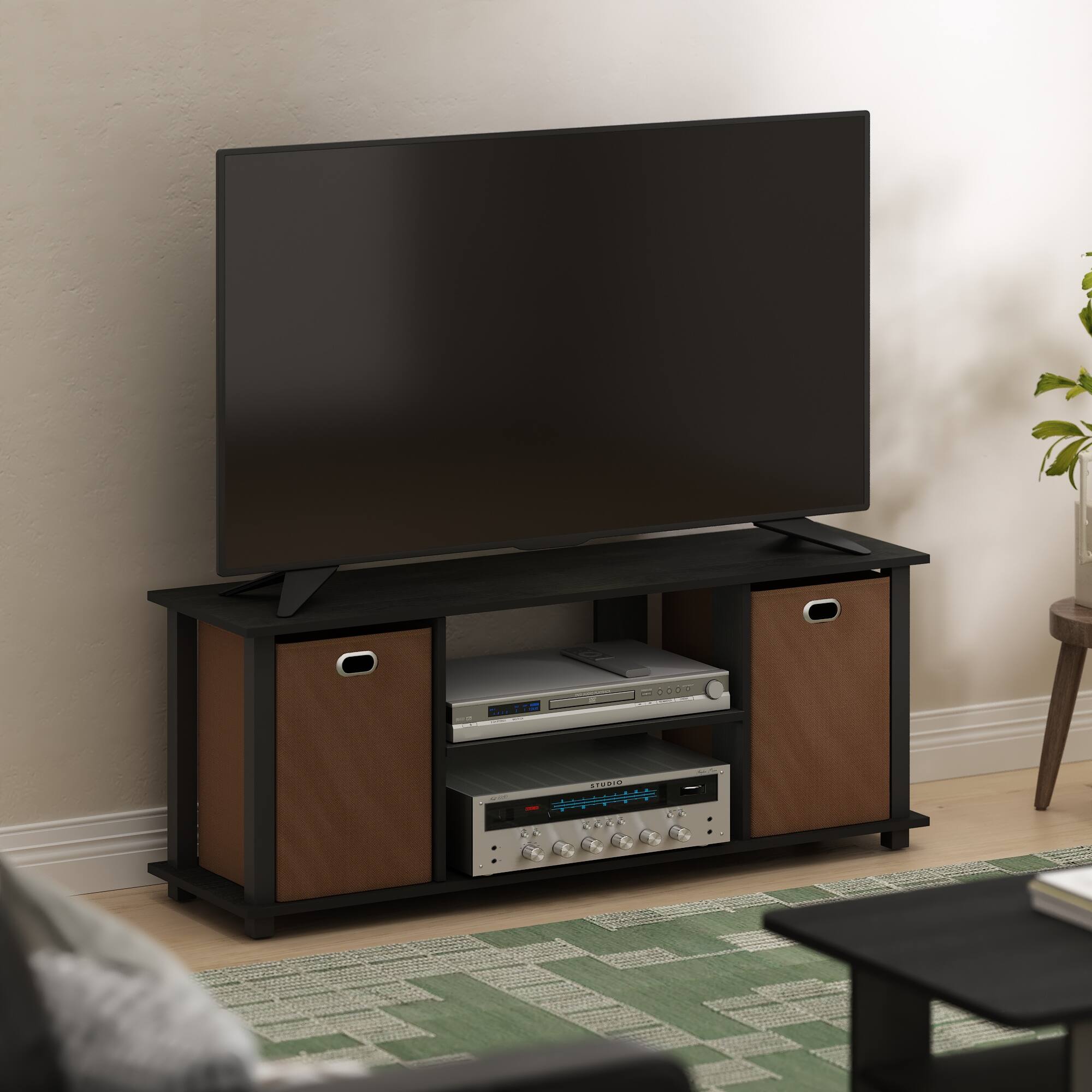 Alt View 5. Furinno - Econ Entertainment Center w/Storage Bins - Americano/Black/Medium Brown.