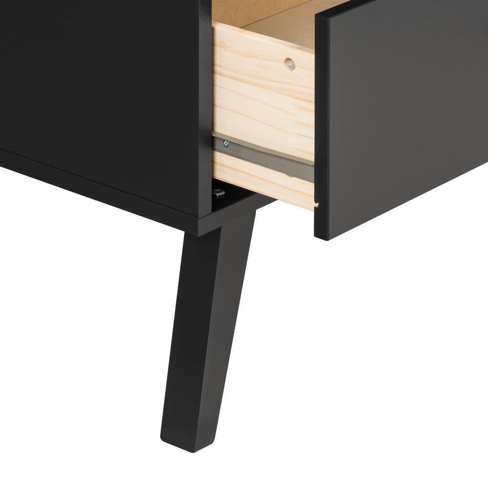 Alt View 1. Prepac - Milo Mid Century Modern 2-drawer Tall Nightstand with Open Shelf, Black - Black.
