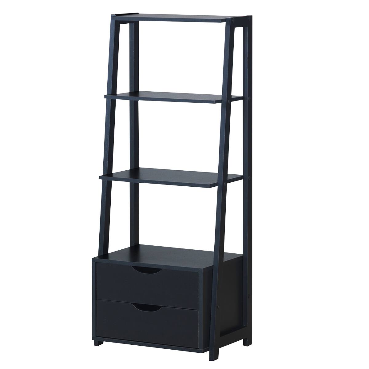 Alt View 19. Costway - 4-Tier Ladder Shelf Bookshelf Bookcase Storage Display Leaning With 2 Drawers - Black.