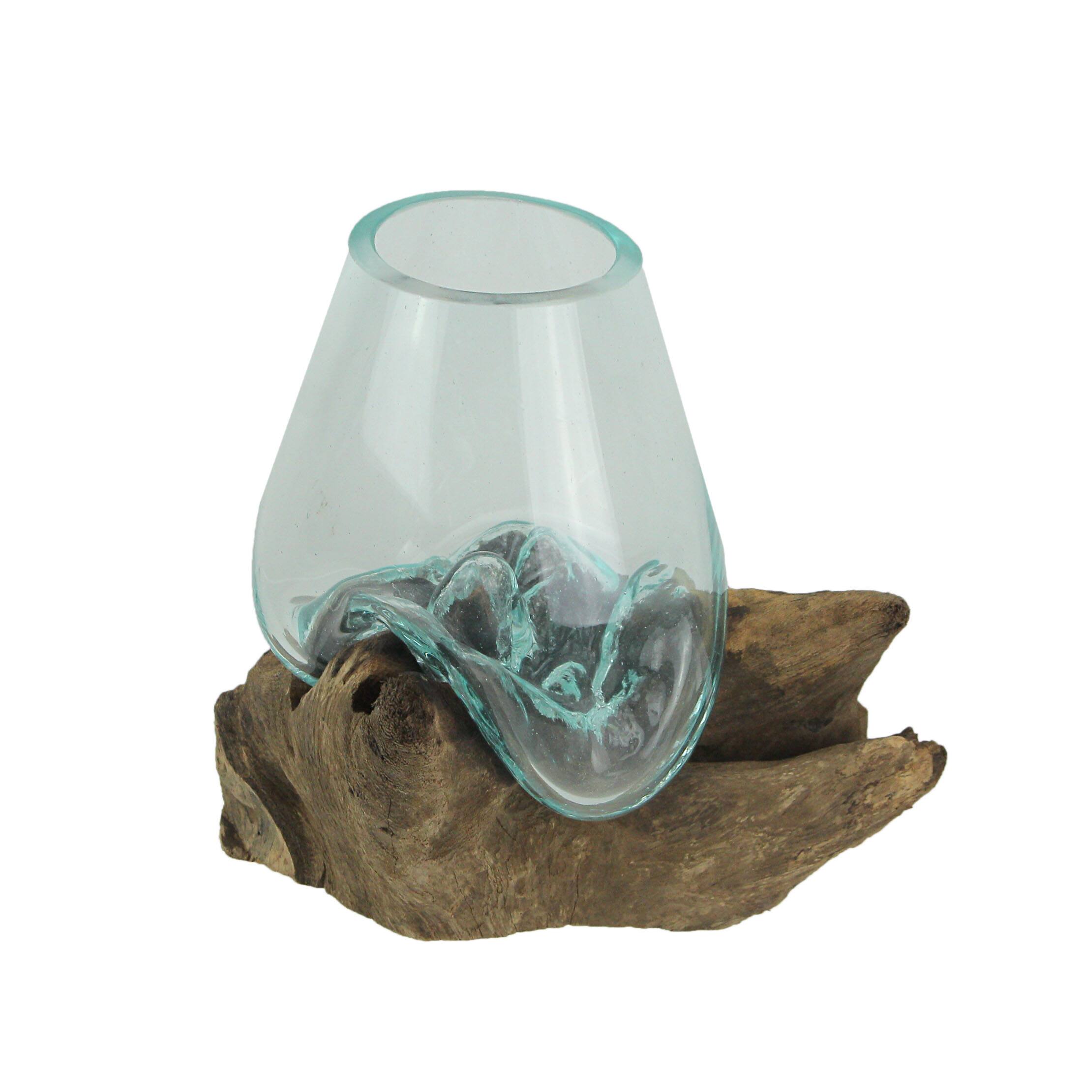 Alt View 1. Chesapeake Bay - Molten Glass On Teak Driftwood Decorative Bowl/Vase/Terrarium Planter Home Decor - Brown.