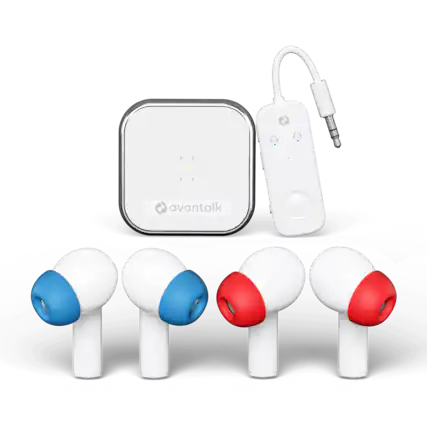 Front. avantalk - Sky Infinity NC - Noise Cancelling Earbuds for Airplane Travel.