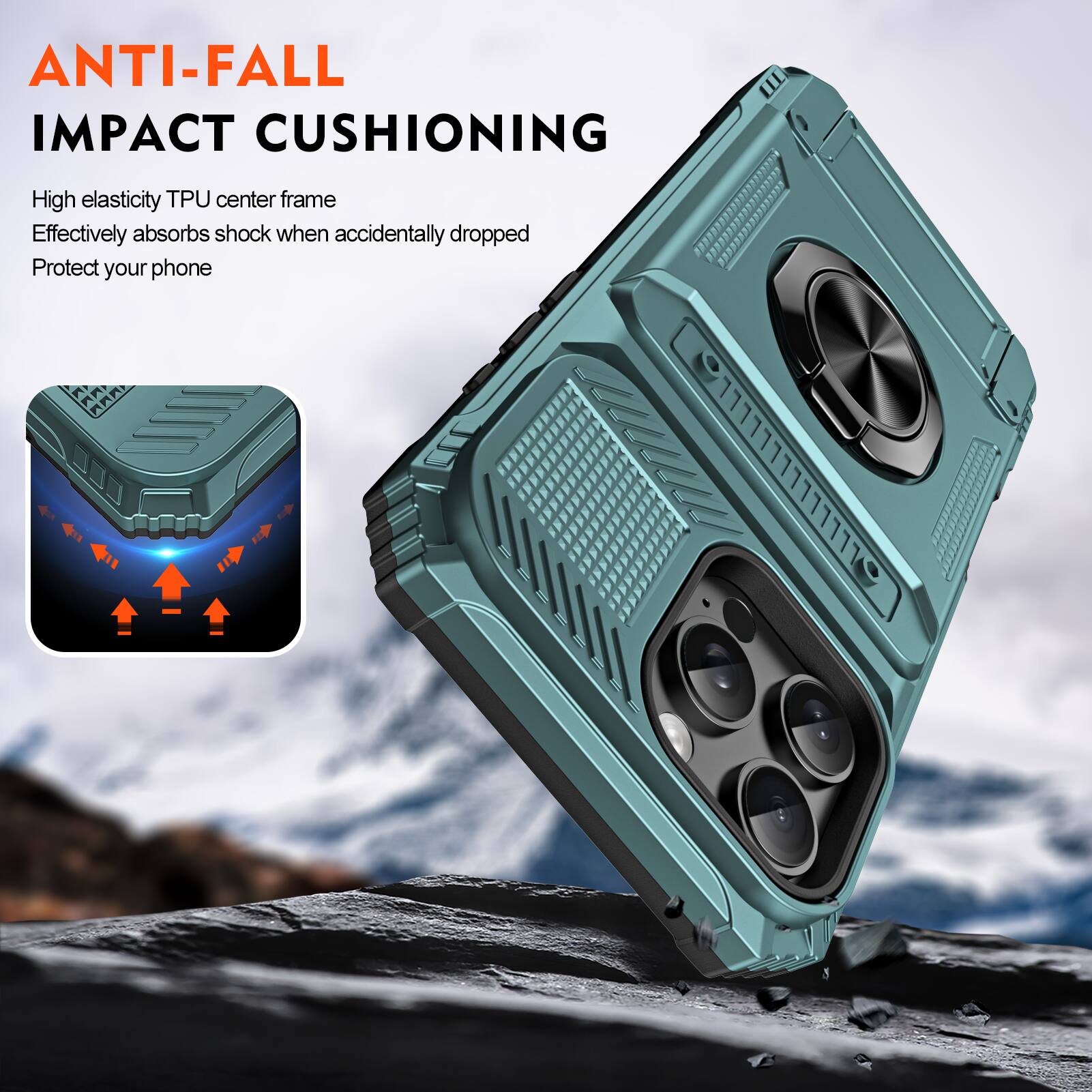 ANTI-FALL IMPACT CUSHIONING

High elasticity TPU center frame
Effectively absorbs shock when accidentally dropped
Protect your phone