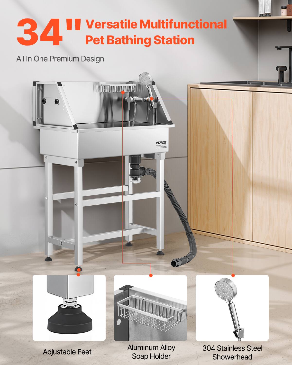 34" Versatile Multifunctional Pet Bathing Station

All In One Premium Design

Adjustable Feet

Aluminum Alloy Soap Holder

304 Stainless Steel Showerhead