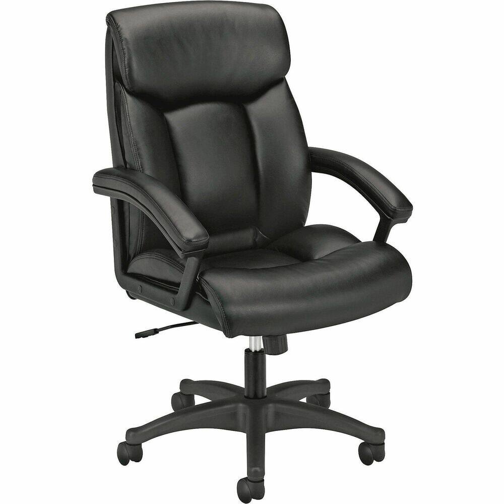 Front. HON - HON VL151 Executive High-Back Chair - Black - Leather - 1 Each - Black.
