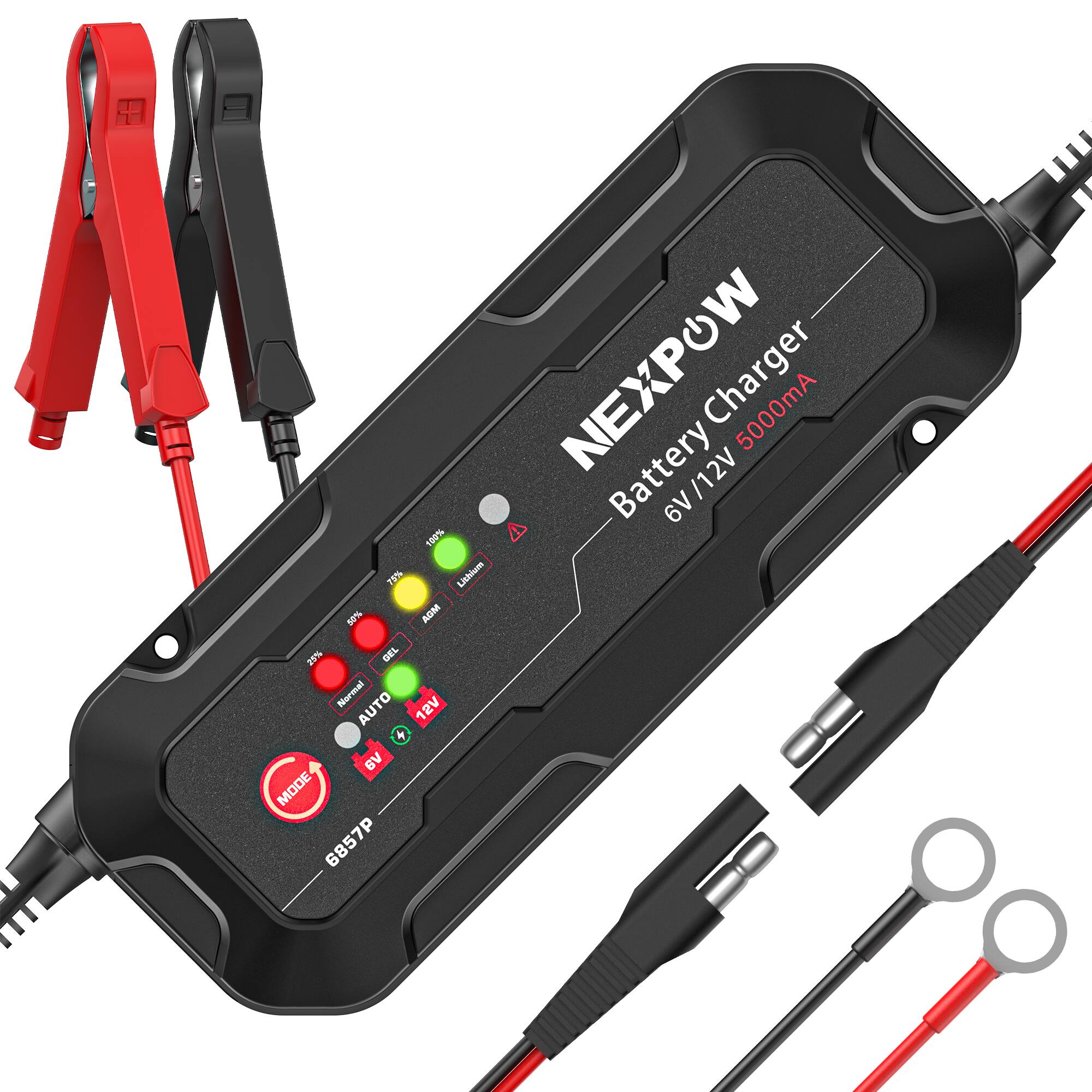 NEXPOW - Smart Battery Charger 6V 12V 5A with Maintenance and Force Charge Mode