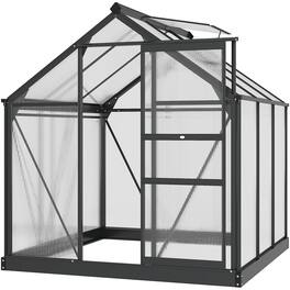 Outsunny - 6' x 6' Greenhouse for Outdoors, Polycarbonate Greenhouse with Rain Gutter and Roof Vent, Aluminum Walk-in Green Houses
