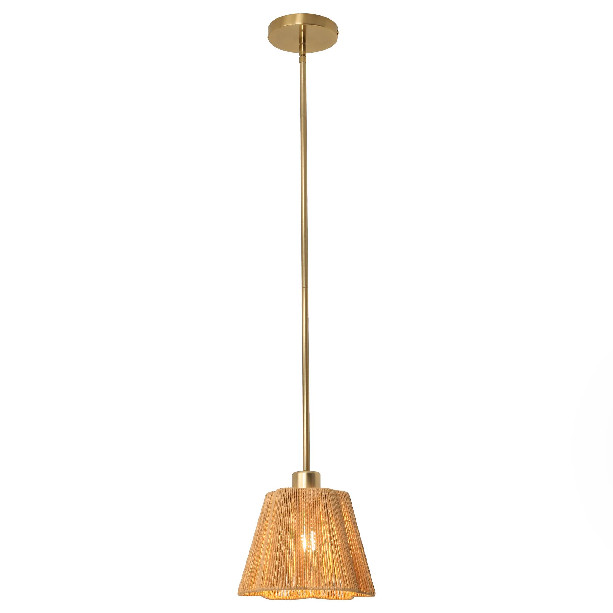 Alt View 4. Parrot Uncle - 7.3" Modern Gold Pendant Ceiling Light with Beige Paper Rope Shade - Gold.