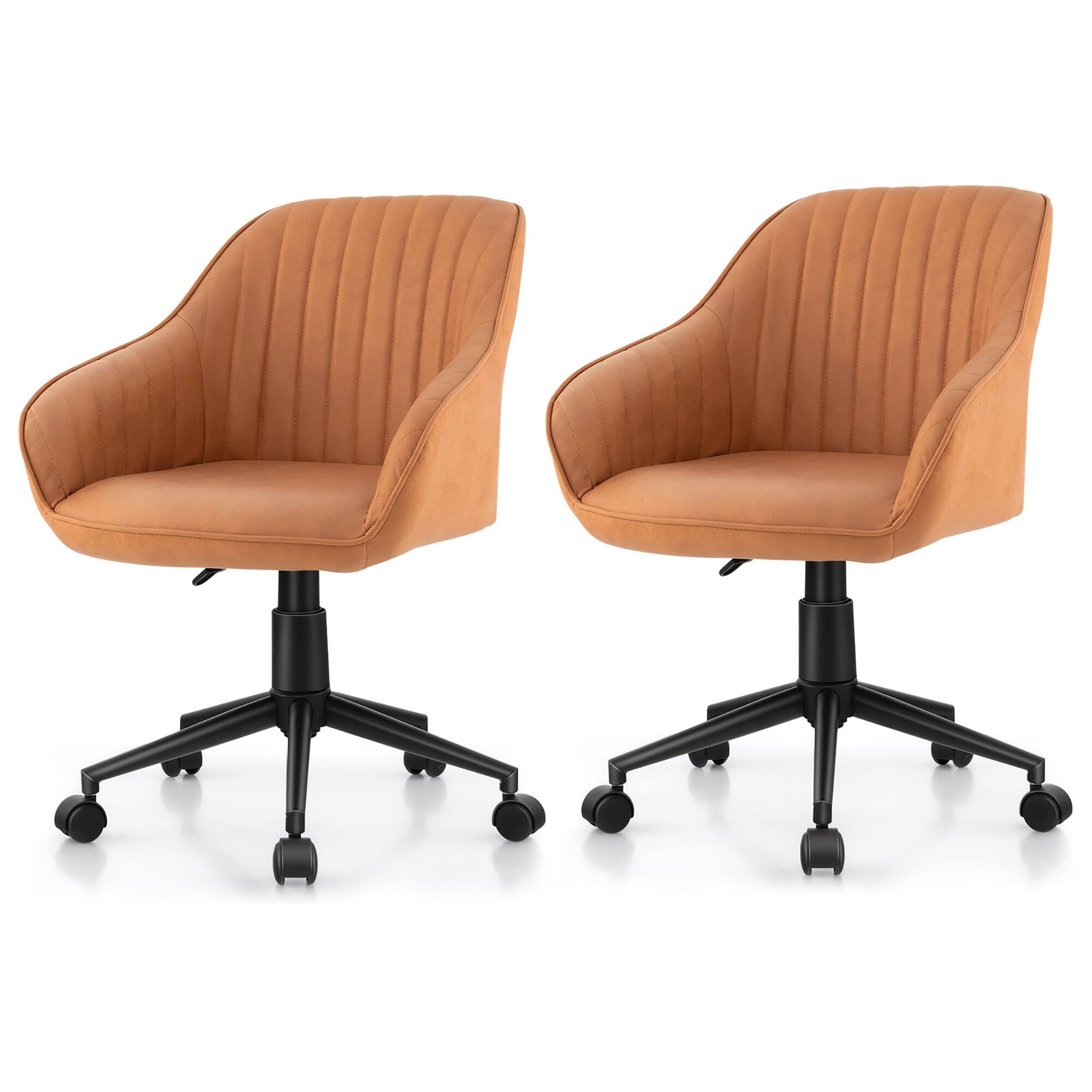 Front. Gymax - Gymax Set of 2 Adjustable Office Chair Rolling Swivel Armchair Computer Desk Chair - Brown.