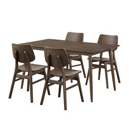 Alaterre Furniture - 59 in. Pine Wood Mid Century Modern Dining Table with Set of 4 Rubber Wood Chairs - Warm Pecan