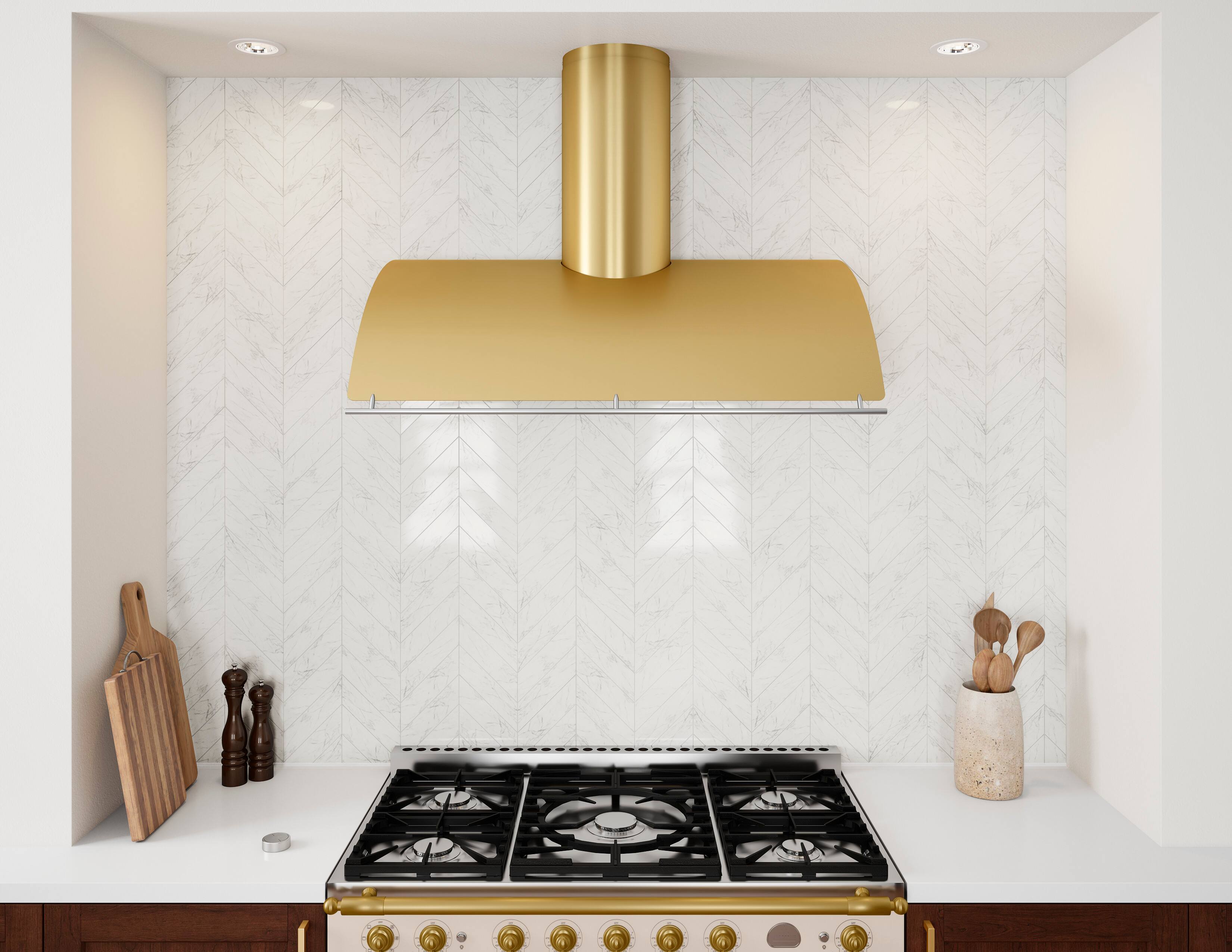 Alt View 11. Zephyr - Okeanito 42" Shell Only Wall Mount Range Hood with LED Lights - Gold.