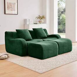 Aukfa - Modular Teddy Fabric Sofa - 2-Seat Sectional with 2 Ottomans, Soft Boneless Design for Living Room - Green