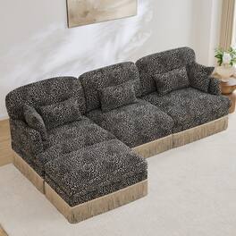 Anysun - 100" Chenille Leopard L-Shaped Sofa, Tassel Edge, Movable Ottoman, Ergonomic Design, Easy Assembly, Deep Seat - Khaki