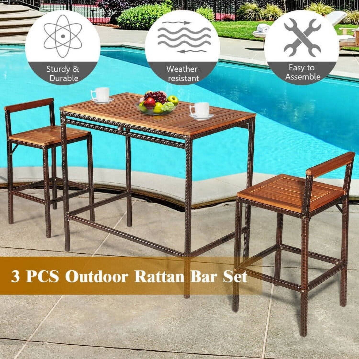 Sturdy & Durable  
Weather-resistant  
Easy to Assemble  

3 PCS Outdoor Rattan Bar Set