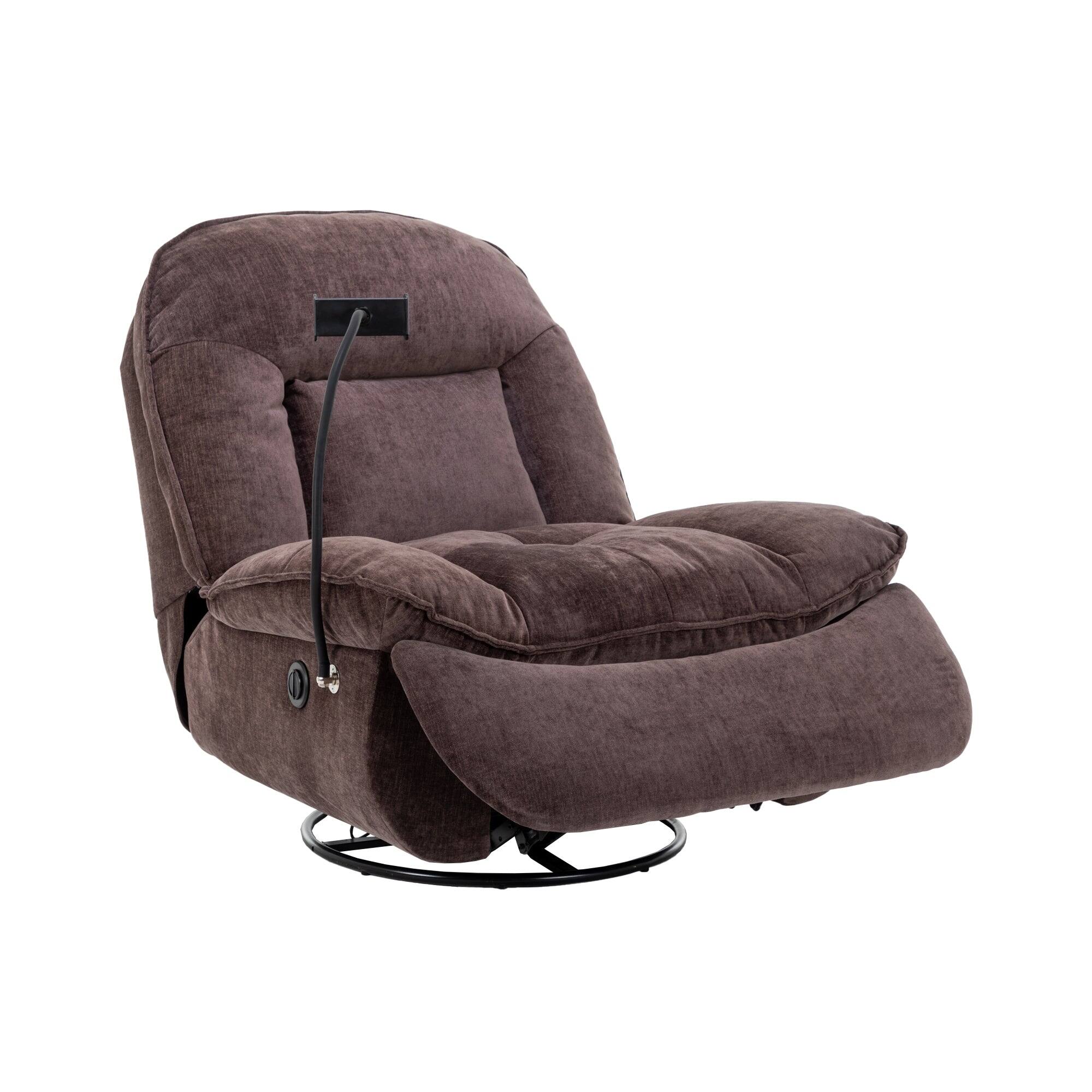 Alt View 1. Boyel Living - Chenille Fabric Swivel Recliner with Mobile Phone Bracket - Brown.