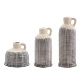 BreeBe - Terra Cotta Jug Vase with Navy Criss Cross Pattern (Set of 3) - Blue, White