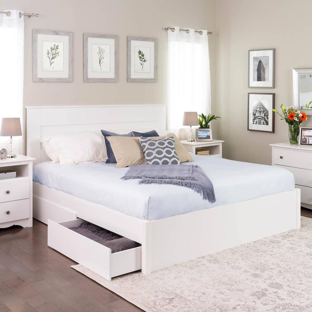 Prepac King Select 4 Post Platform Bed with 4 Drawers White WBSK-1302 ...