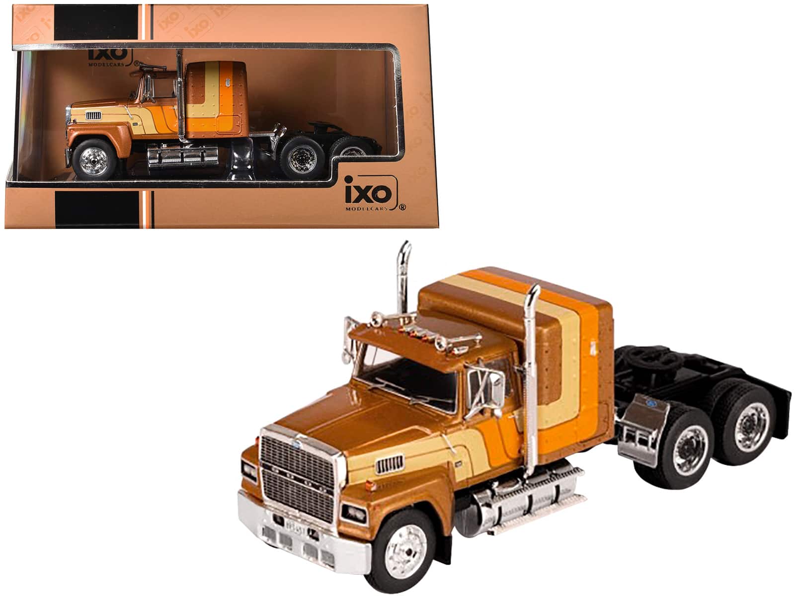 1978 Ford LTL 9000 Truck Tractor with Stripes 1/64 Diecast Model by IXO Models - Brown