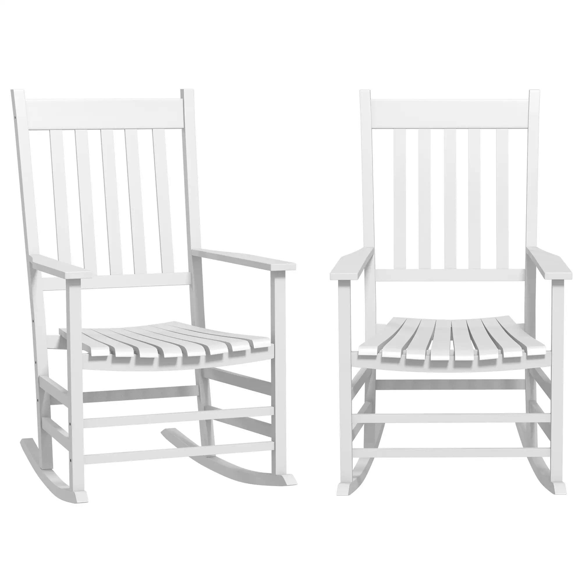Front. Resenkos - Resenkos Outdoor Rocking Chairs, High-Back, Curved Armrests, Slatted Seat Set, Perfect for Patio Seating,White - White.
