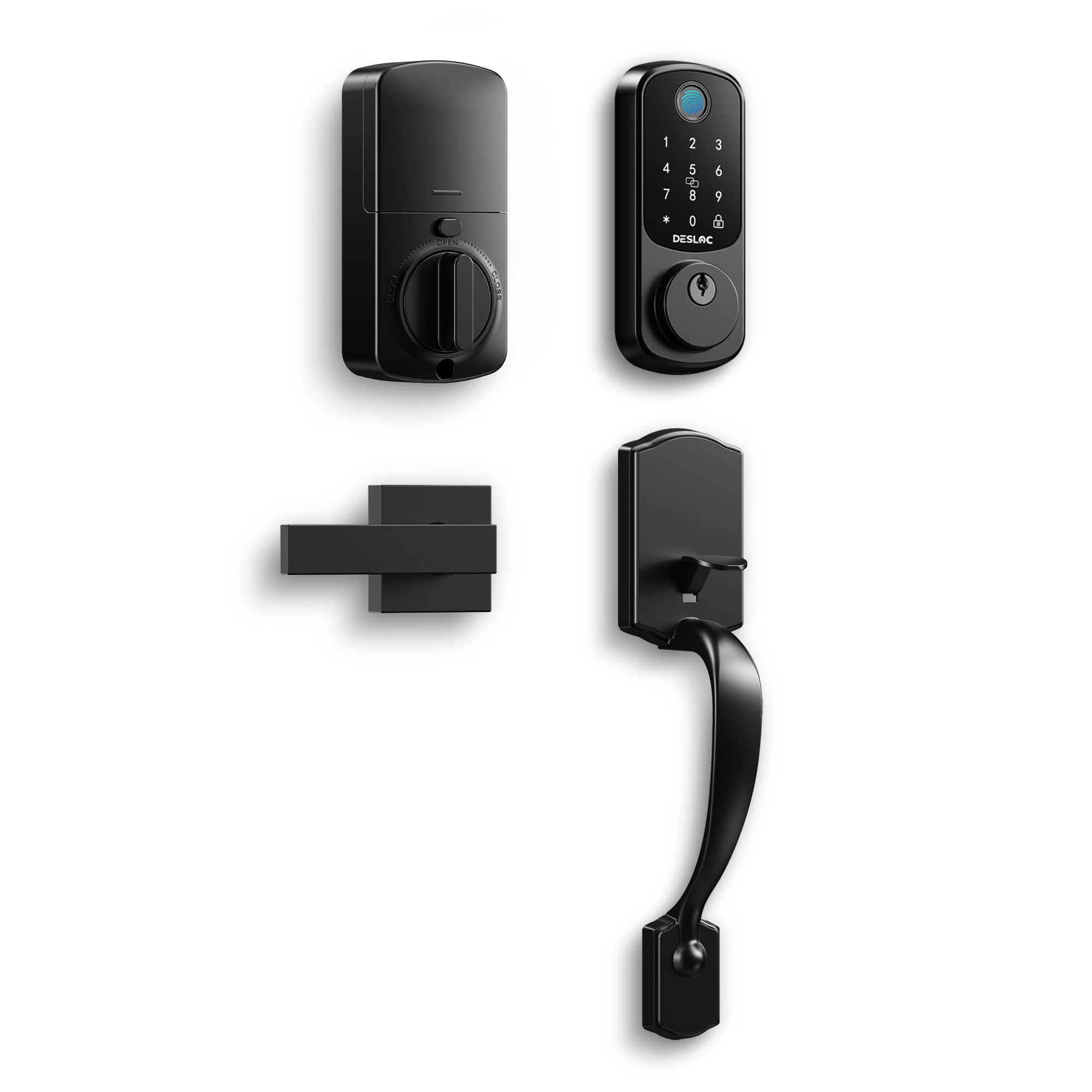 DESLOC - B200 Smart Lock Keyless Entry Fingerprint Deadbolt with Handle/Lever Set, Front Door Replacement, Bluetooth App - Black
