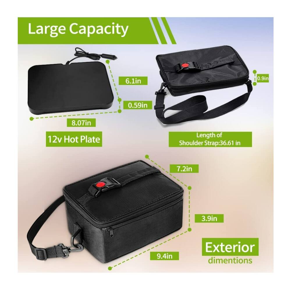 Large Capacity  
6.1in  
0.9in  
0.59in  
8.07in  
12v Hot Plate  
Length of Shoulder Strap: 36.61 in  
7.2in  
3.9in  
9.4in  
Exterior dimensions