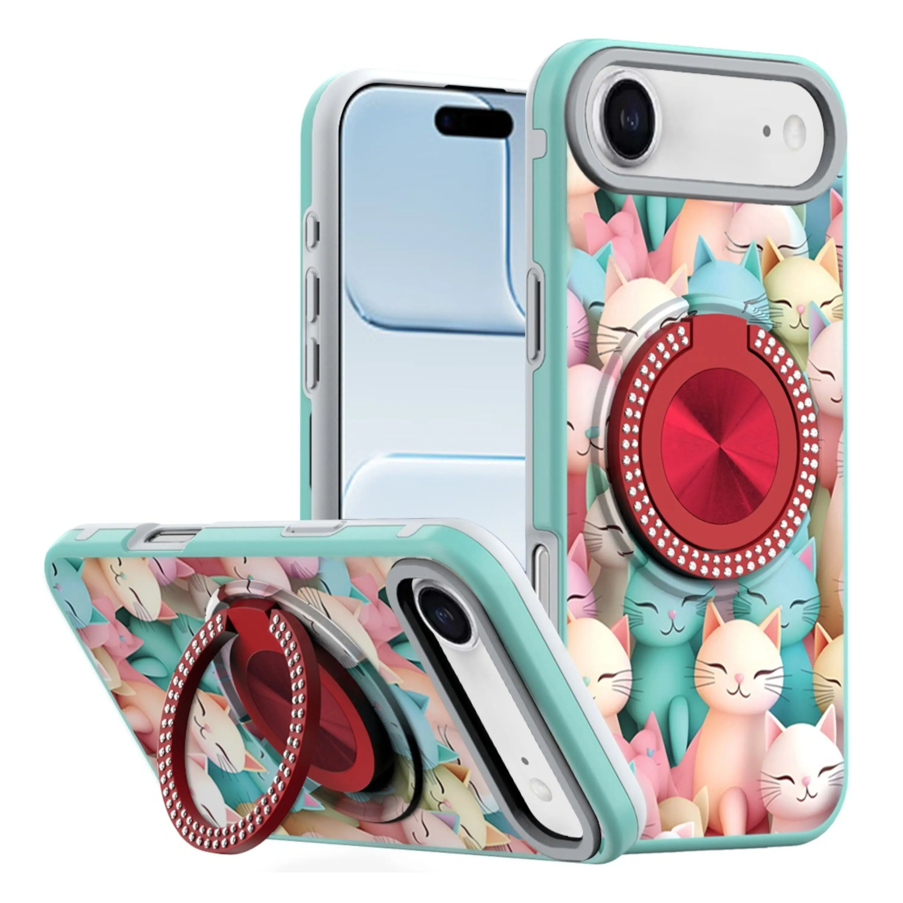 Front. Kitcheniva - Printed Design Case With 360 Rotating Stand Tempered Glass For iPhone Air Cats - Multicolor.