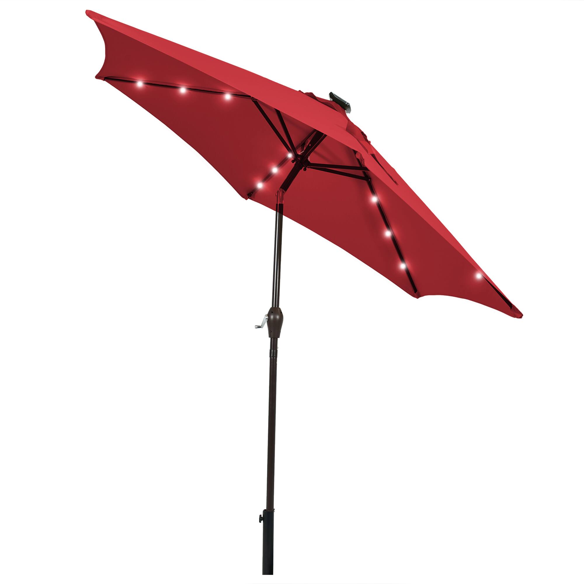 Alt View 3. Gymax - Gymax 9 ft Patio Table Market Umbrella Yard Outdoor w/ Solar LED Lights Burgundy - Burgundy.