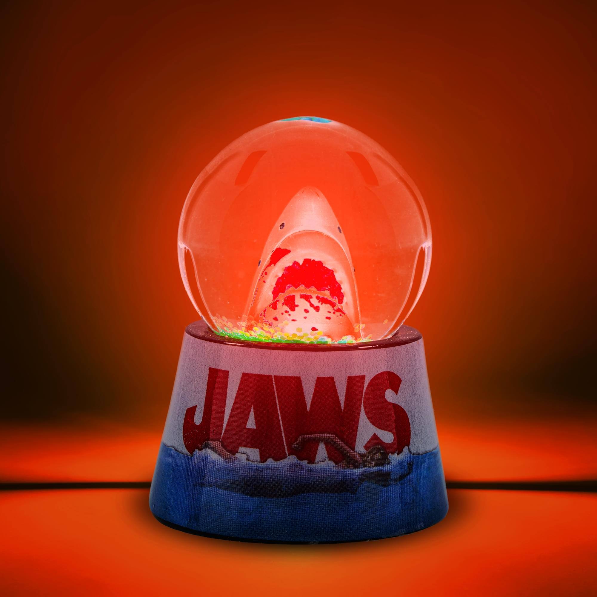 Alt View 1. Silver Buffalo - Jaws Poster 3-Inch Mini Light-Up Snow Globe - White.