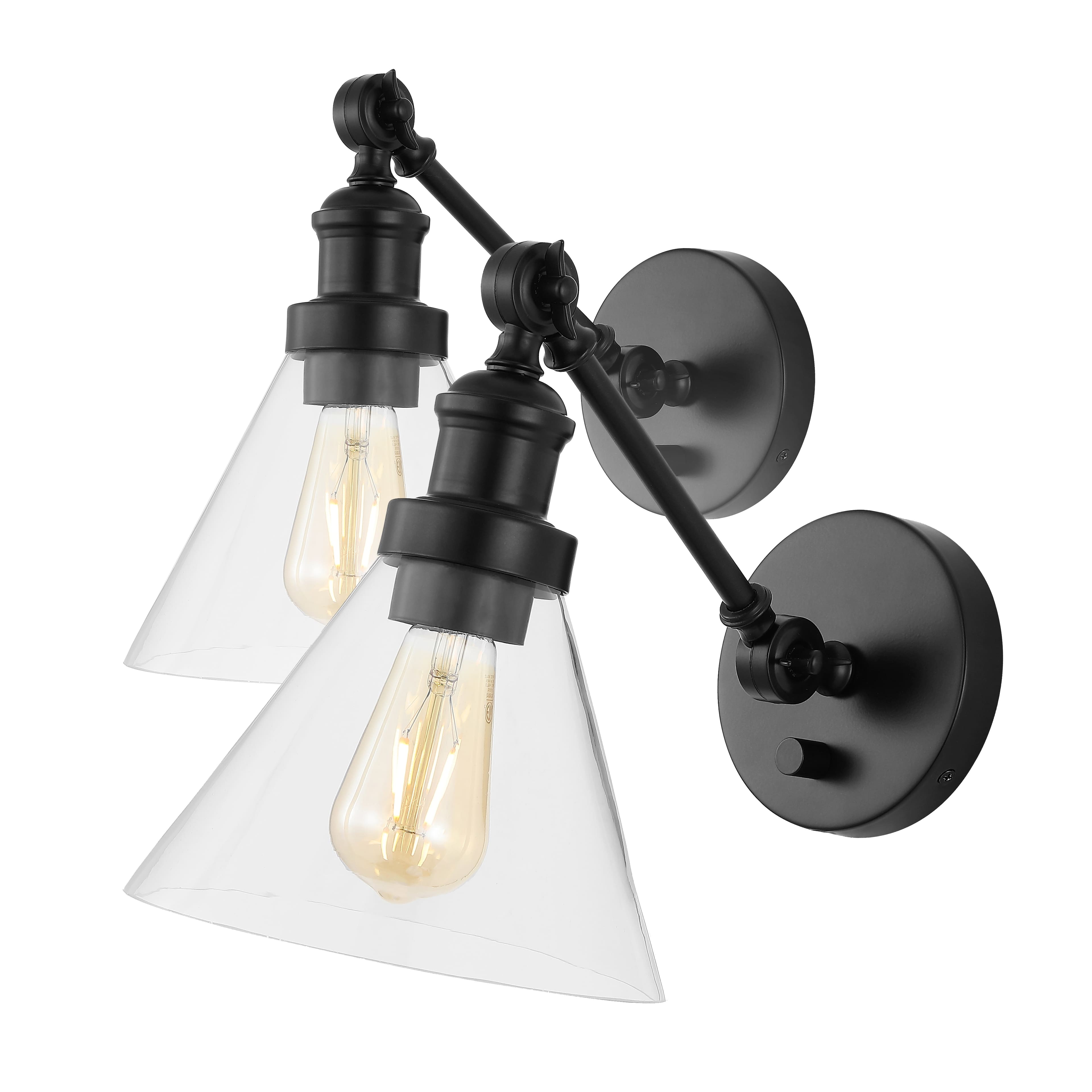 Jonathan Y - Cowie 8" Iron/Glass Adjustable LED Wall Sconce, Oil Rubbed Bronze (Set of 2) - Oil-Rubbed Bronze