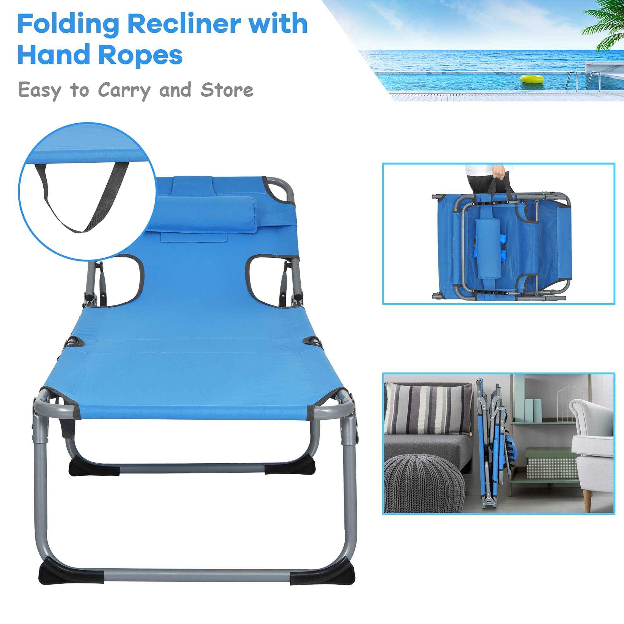 Folding Recliner with Hand Ropes
Easy to Carry and Store