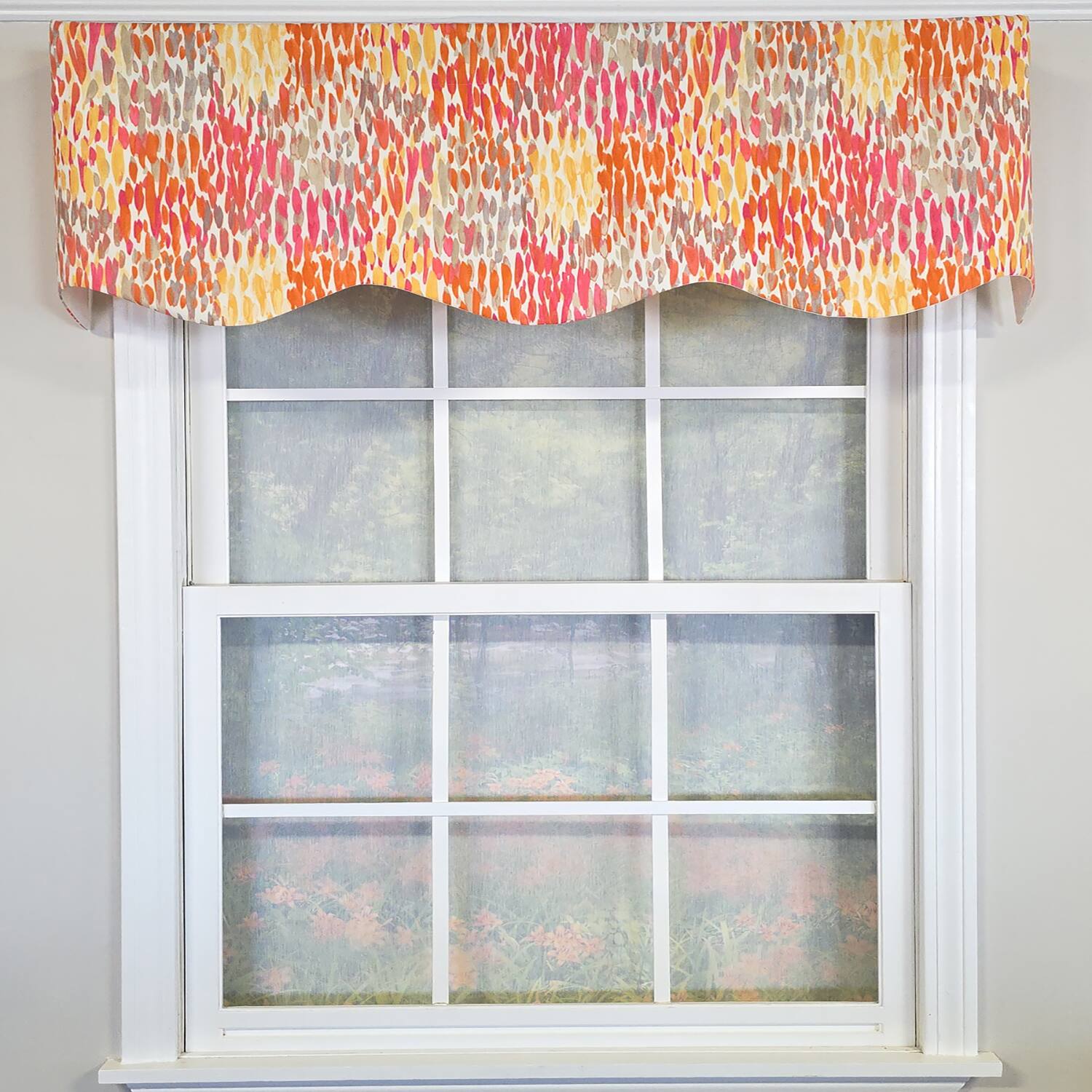 Angle. RLF Home - RLF Home 100% Cotton Dazzle Provance With Poly/Cotton Ivory lining Rod Pocket Valance 50" x 17" Orange - Orange.