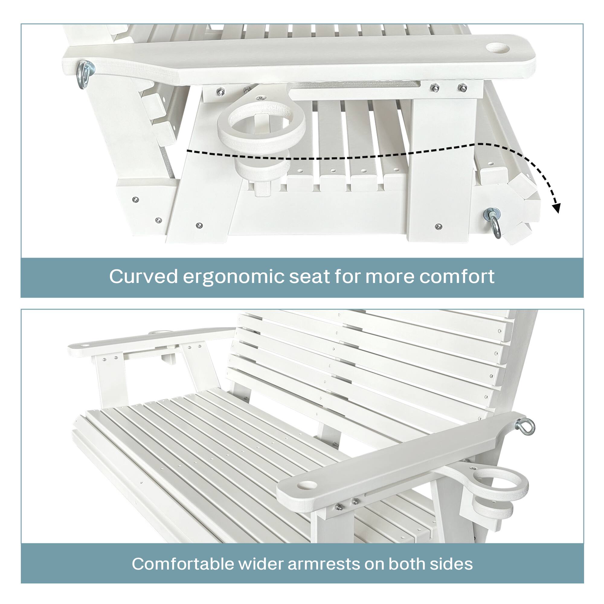 Curved ergonomic seat for more comfort

Comfortable wider armrests on both sides