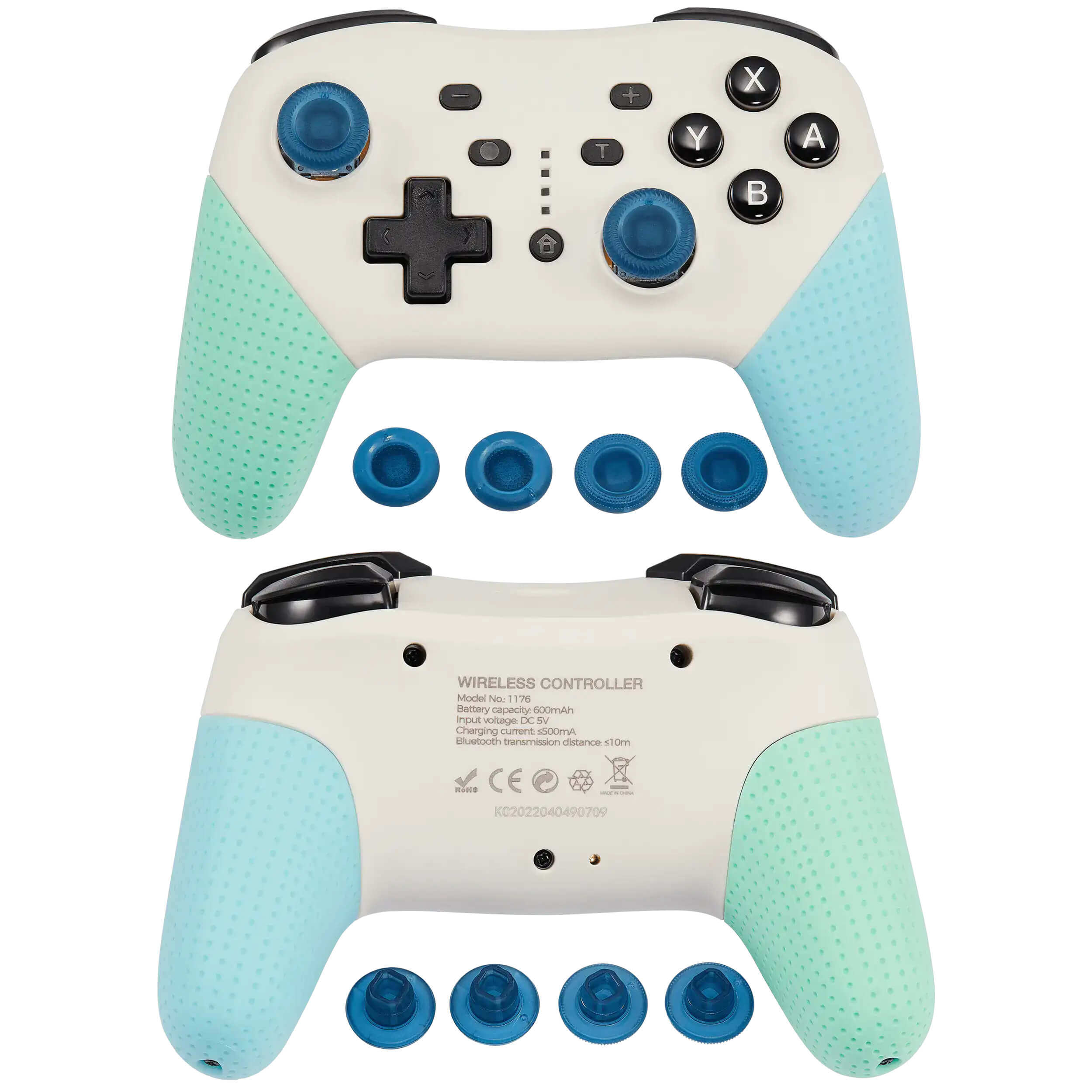 WIRELESS CONTROLLER  
Model No: 1176  
Battery capacity: 600mAh  
Input voltage: DC 5V  
Bluetooth transmission distance: 10m  
CE  
K02022040490709