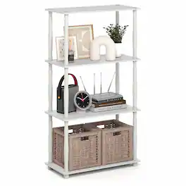 Furinno - TURN-N-TUBE Toolless Open Shelves Storage Shelves, 4-Tier Open Frame Book Shelf, Standing Corner Shelf, Classic Tubes - White