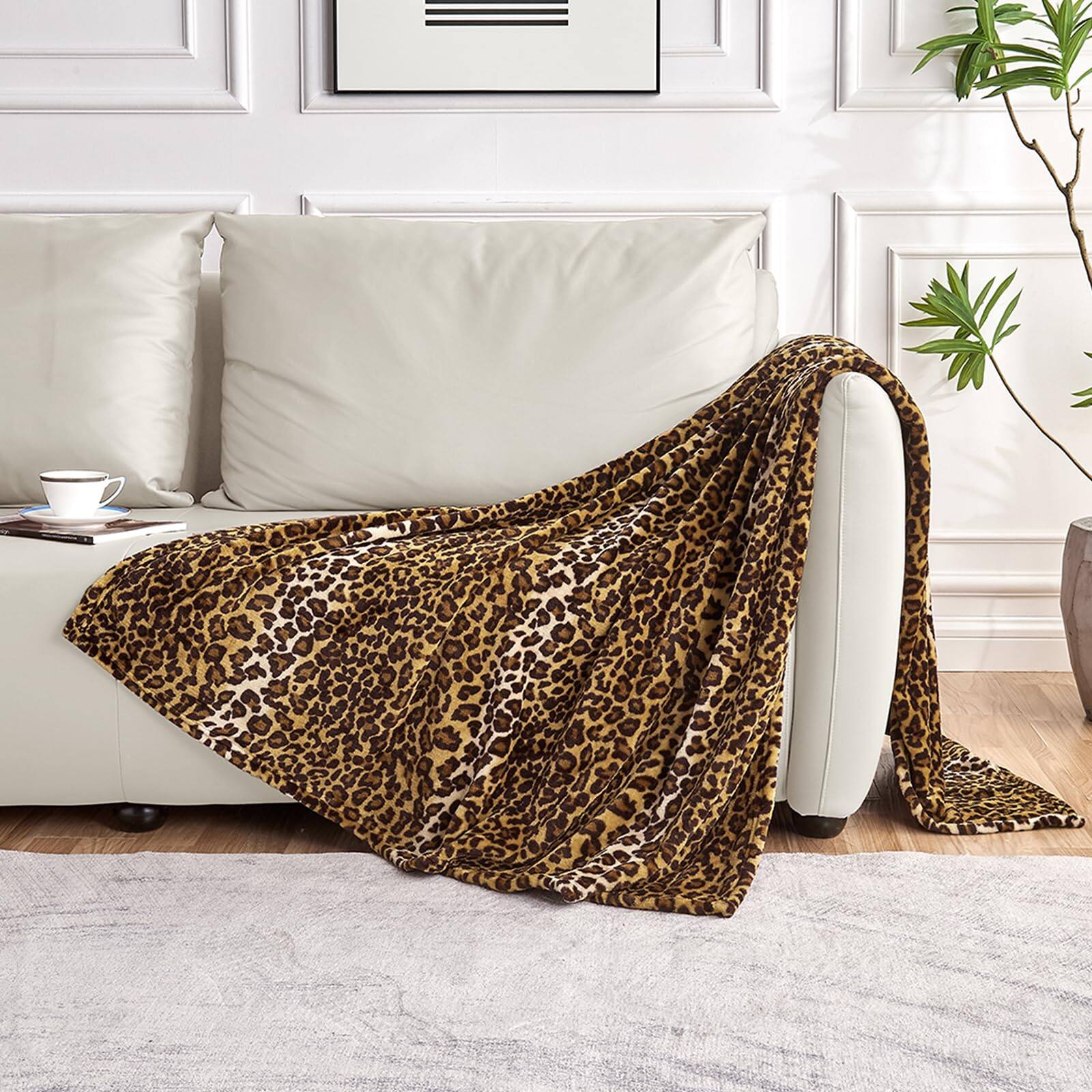 Alt View 2. NICHOLAS KLEIN - Leopard Print Blanket Fleece Throw For Bed Sofa Travel And Camping Super Soft Cozy Fluffy Plush All Seasons... - 02 Light Cow 50"x60"-Throw.
