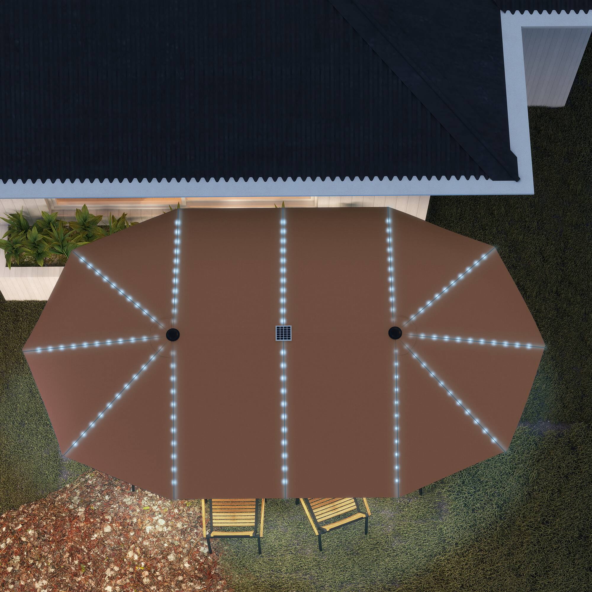 Alt View 4. Outsunny - 15ft Extra Large Patio Umbrella with Bright Solar Lights, Aluminum UPF50+ Double-Sided Outdoor Table Market Umbrella - Tan.