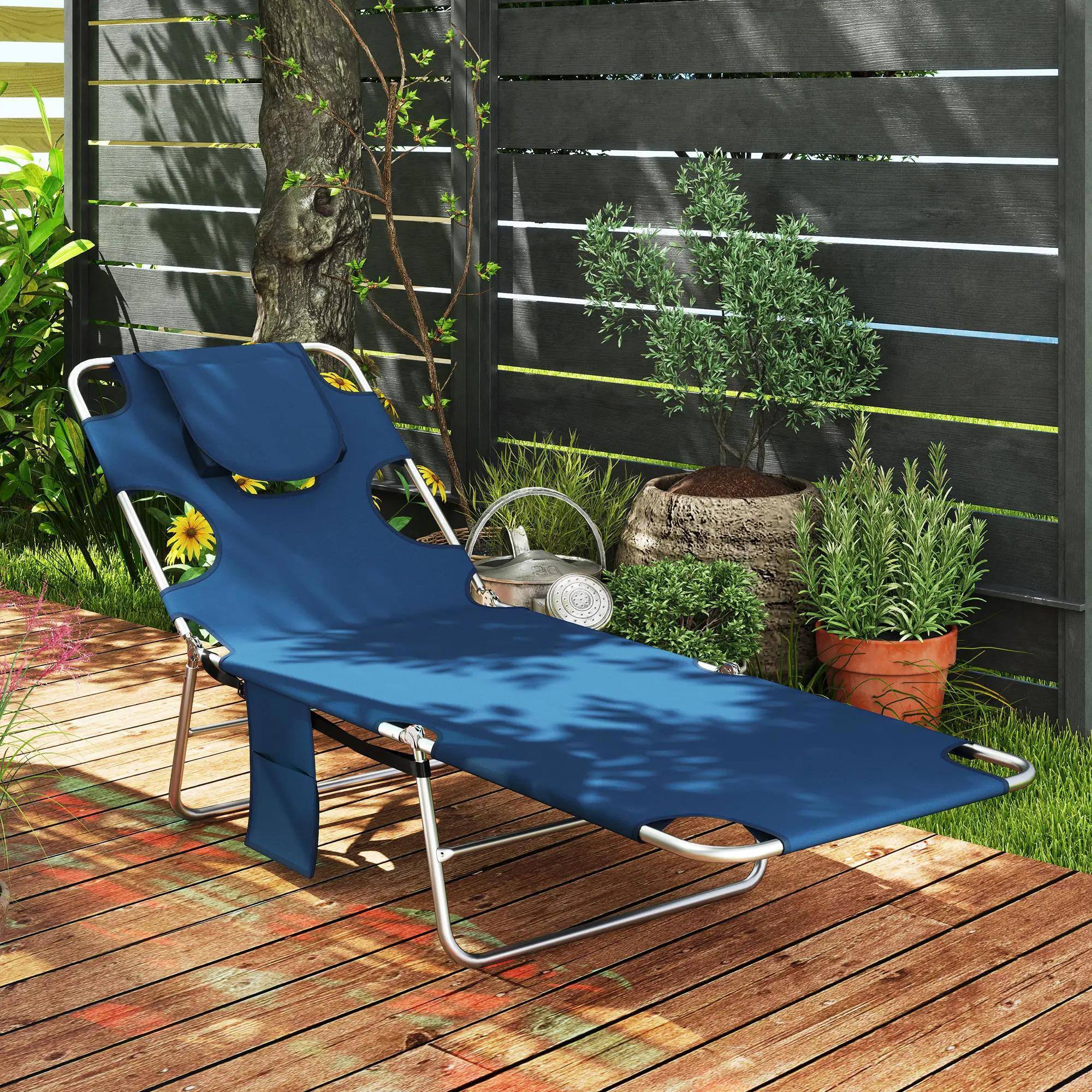 Angle. Spaco - Spaco Folding Chaise Lounge Chair, 5 Position Sun Tanning, Face Hole,Pillow - Dark Blue.