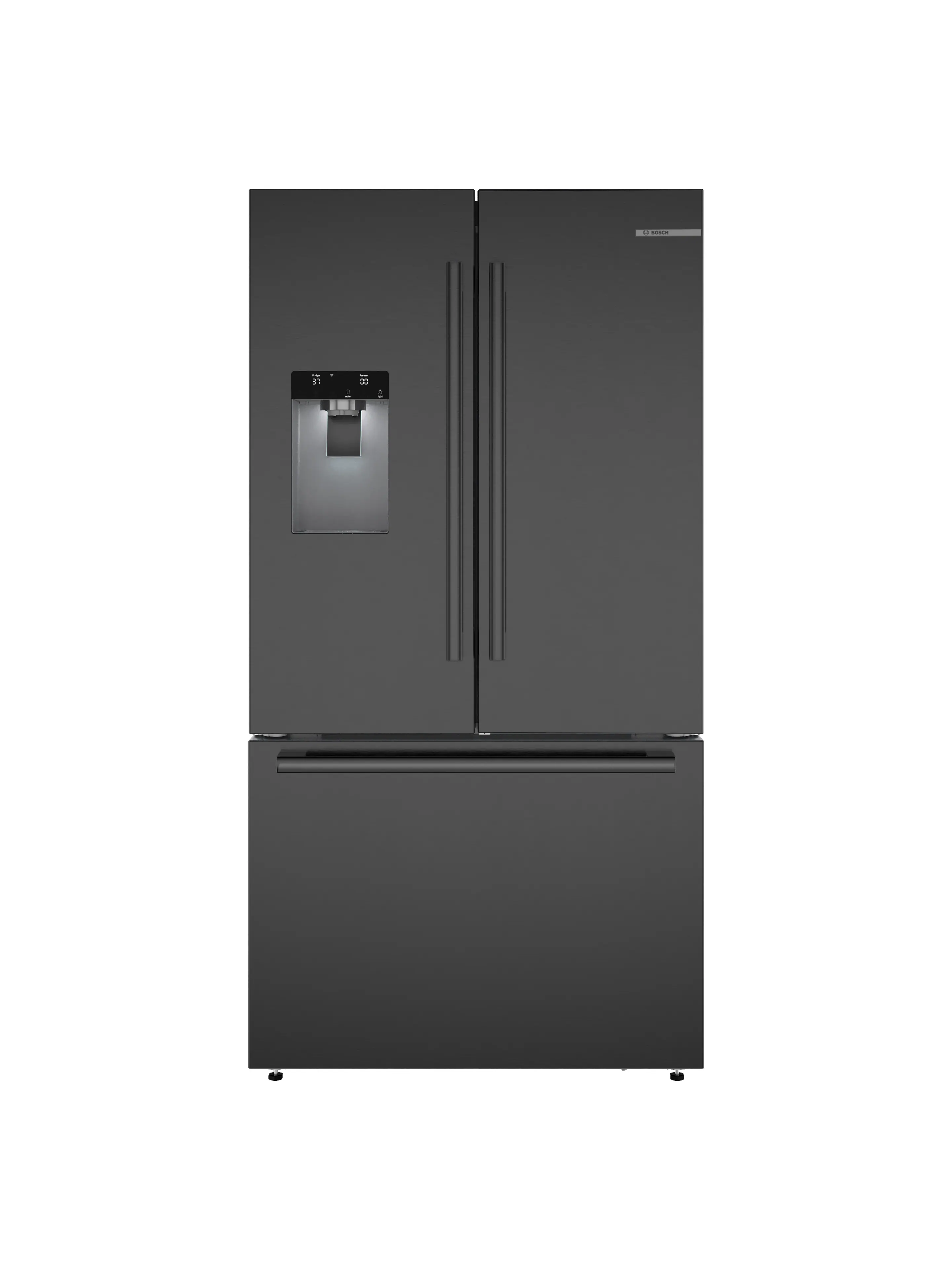 Bosch - 500 Series 26 Cu. Ft. 3-Door French Door Smart Refrigerator with External Water and Ice - Black Stainless Steel