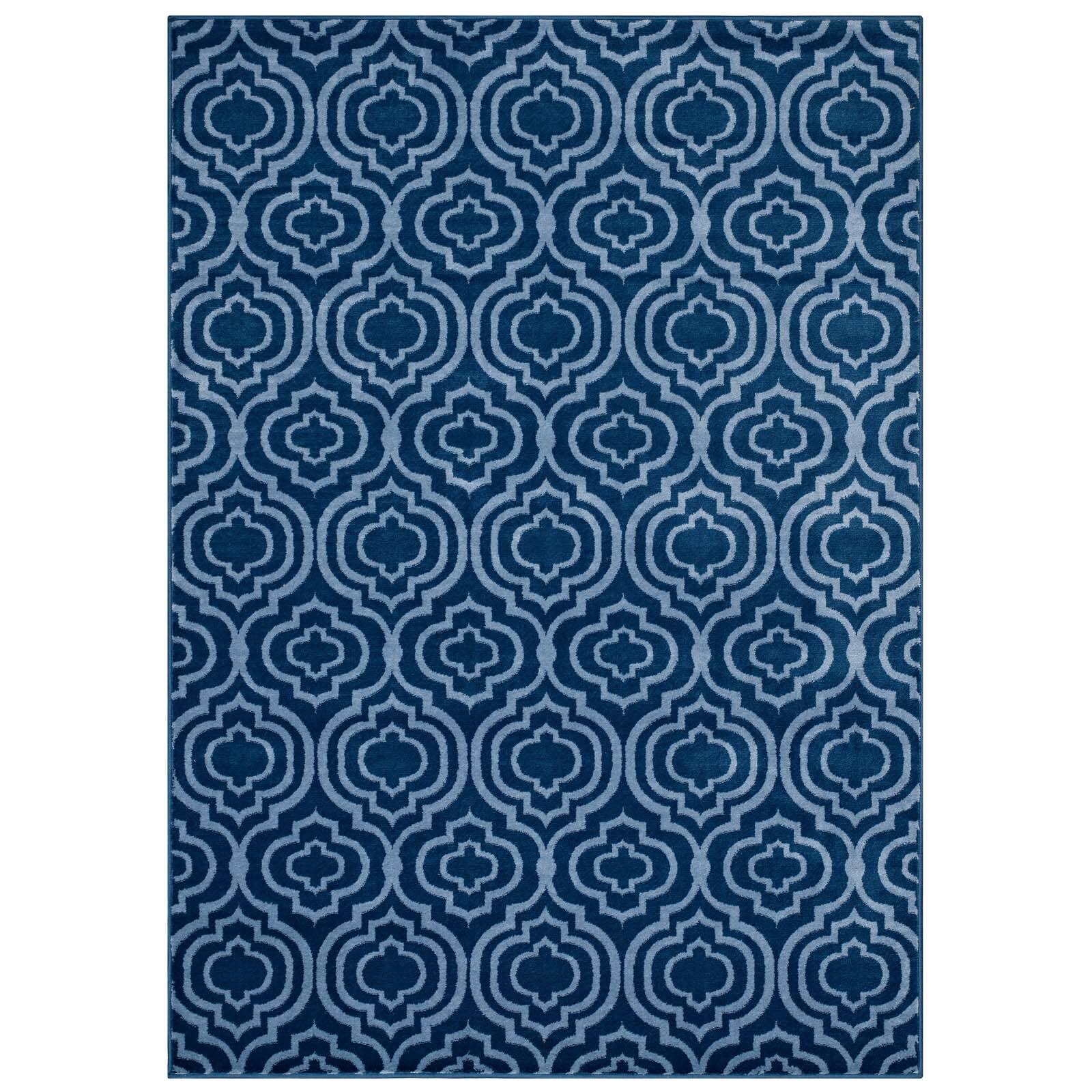 Angle. Modway - Frame Transitional Moroccan Trellis Area Rug - Moroccan Blue amd Light Blue.