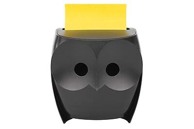 Front. Post-it - Pop-up Owl Design Dispenser for 3" x 3" Notes - Black.