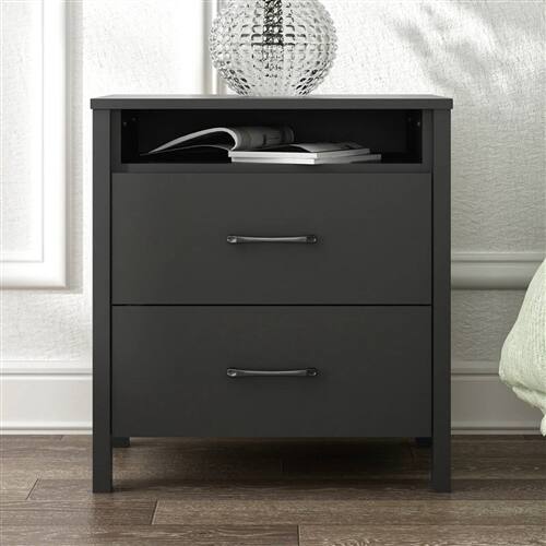 Angle. Hivvago - Modern 2-Drawer Nightstand Bedside Table in Black Wood Finish - Black.