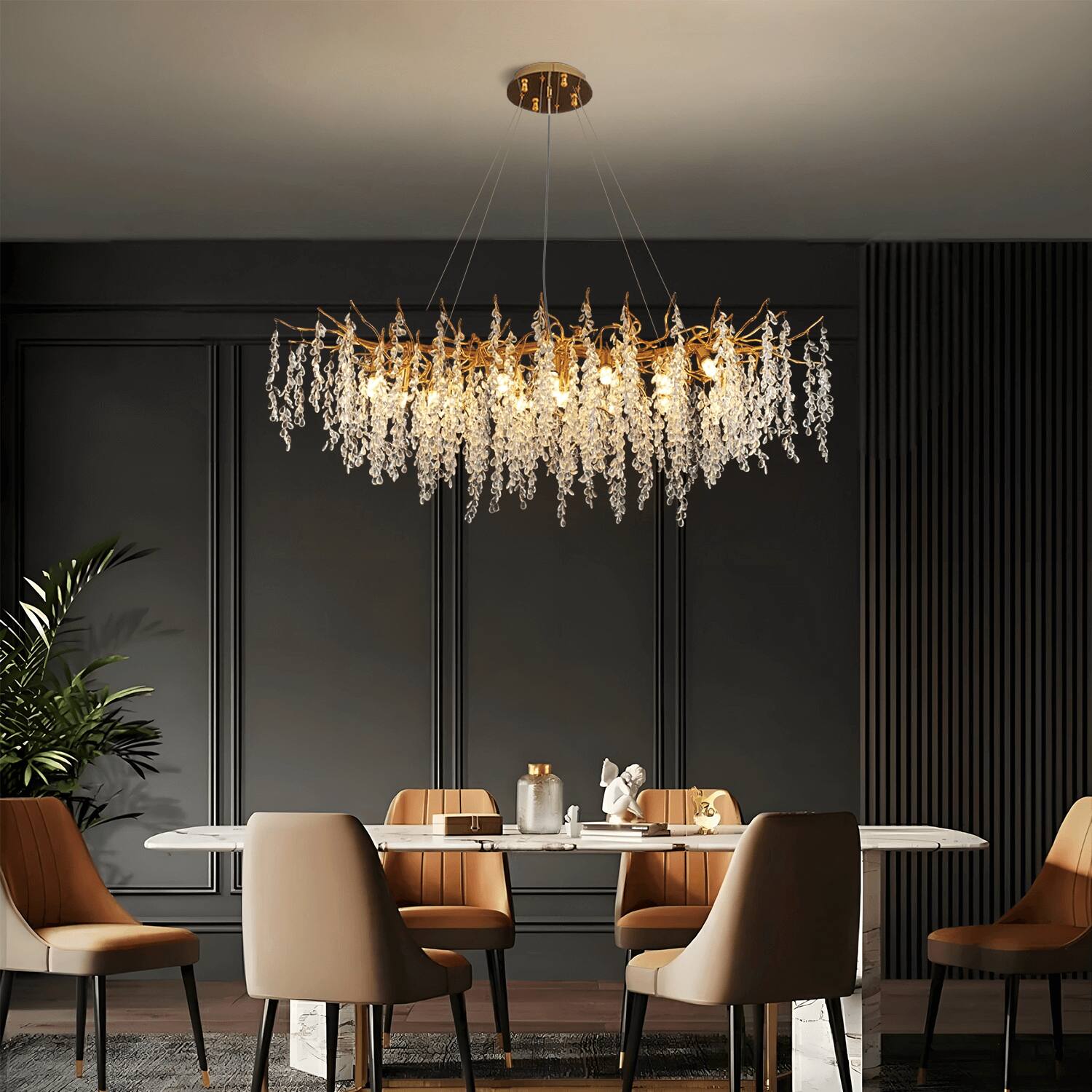 Alt View 5. Siljoy - Elegant Luxury French Creative Branch Design with Tassel Glass Chandelier - Gold.