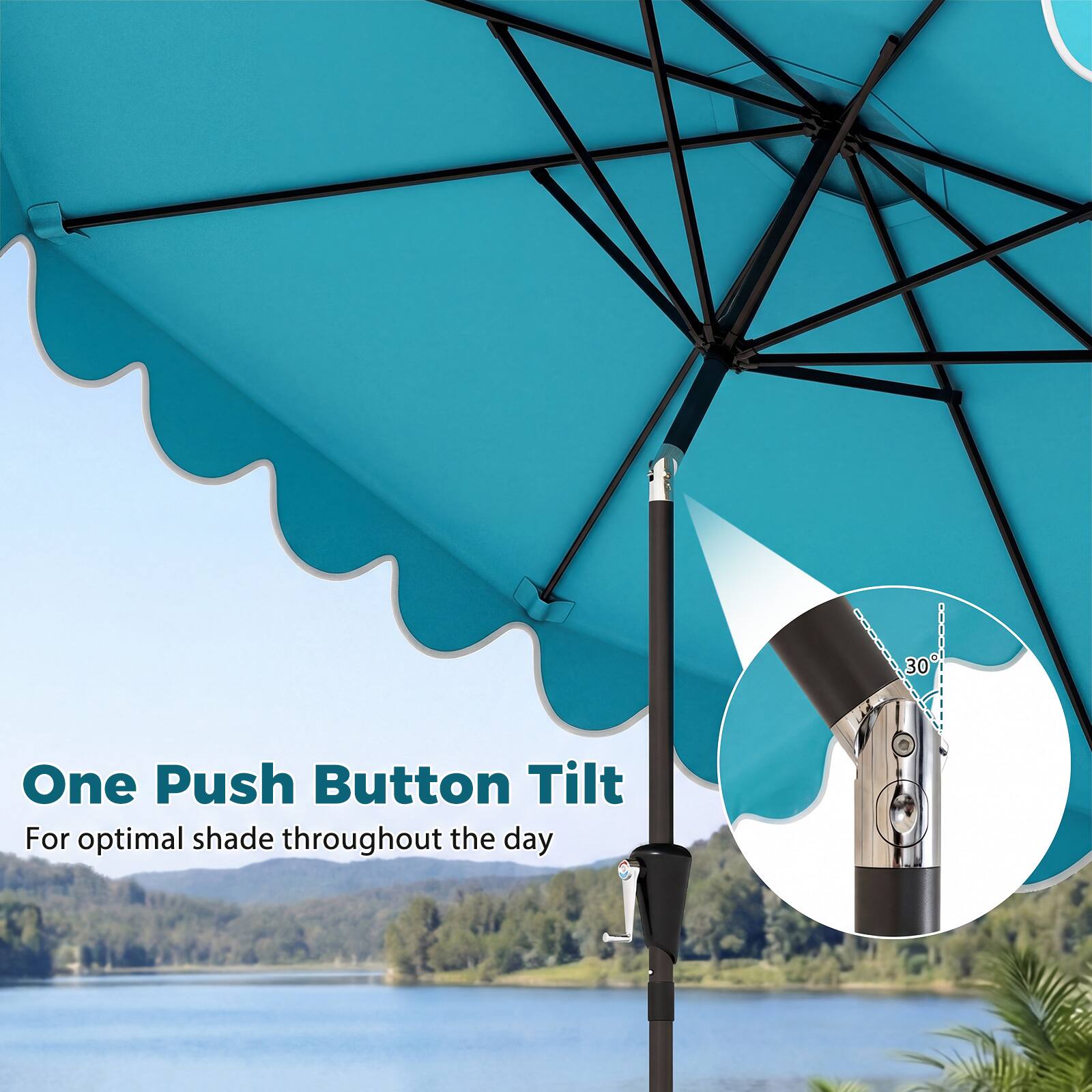 One Push Button Tilt  
For optimal shade throughout the day