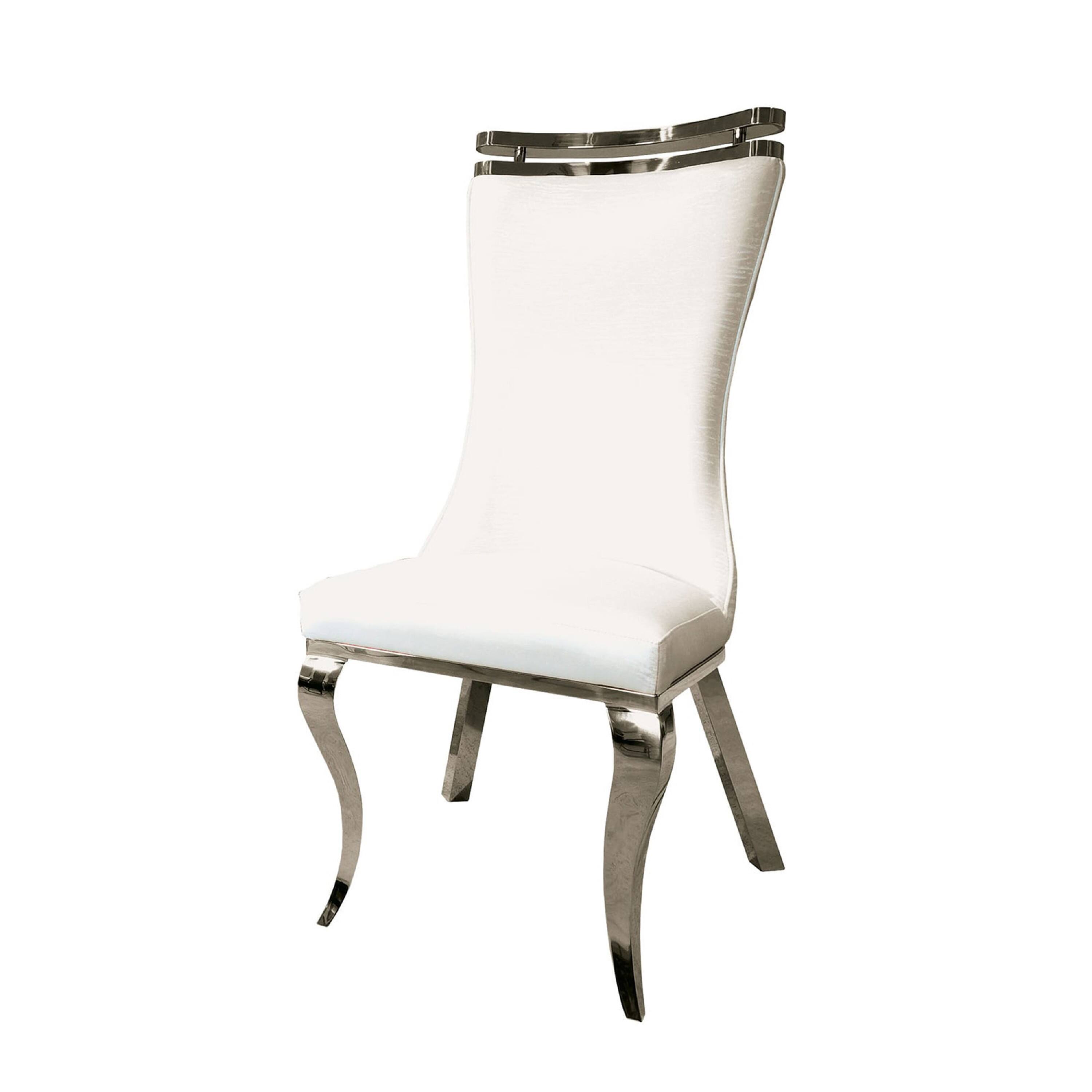 Alt View 1. Manhattan Lane - Bedy Dining Side Chair Set of 2, Textured White Velvet, Silver Saber Legs - White, Silver.