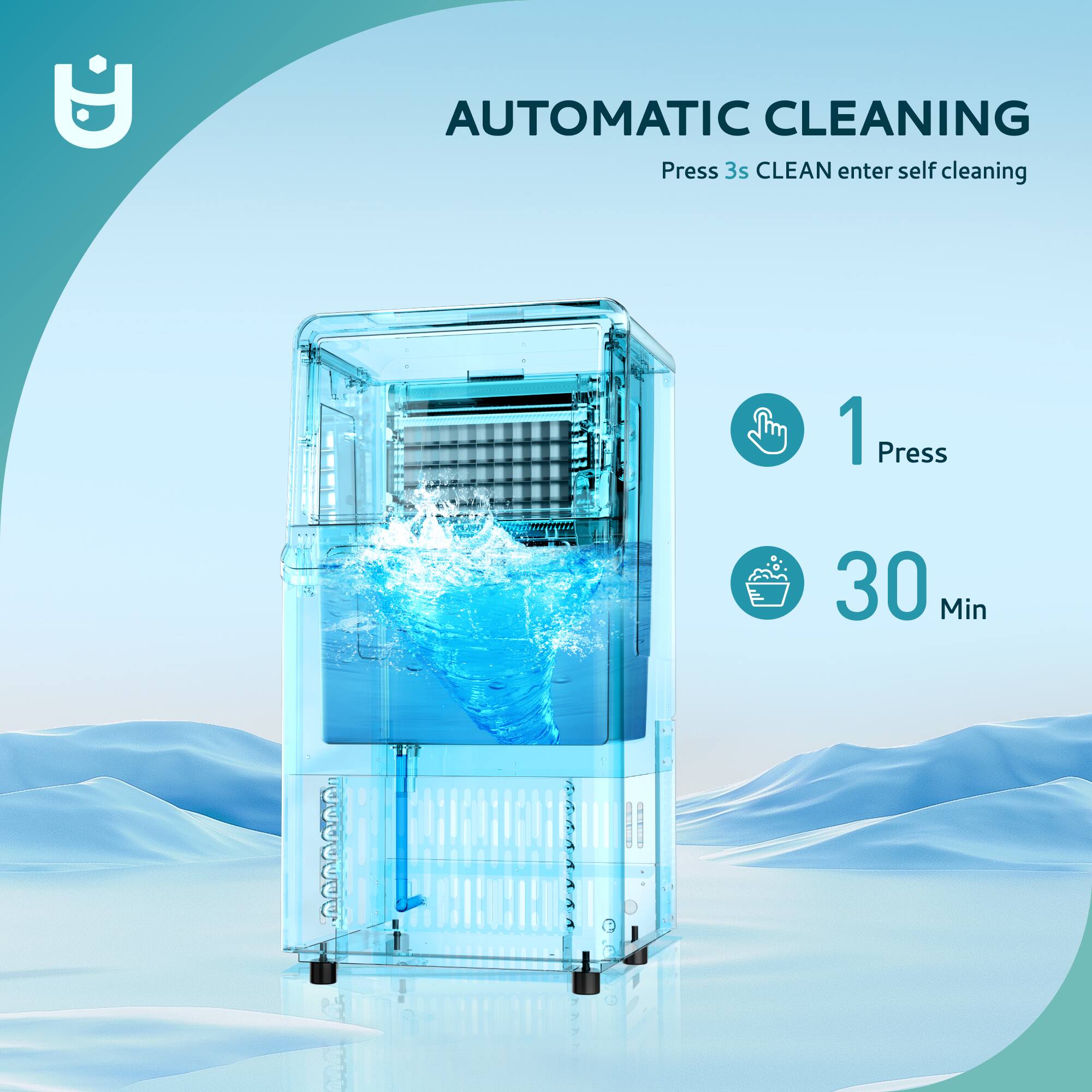 AUTOMATIC CLEANING  
Press 3s CLEAN enter self cleaning  

1 Press  
30 Min